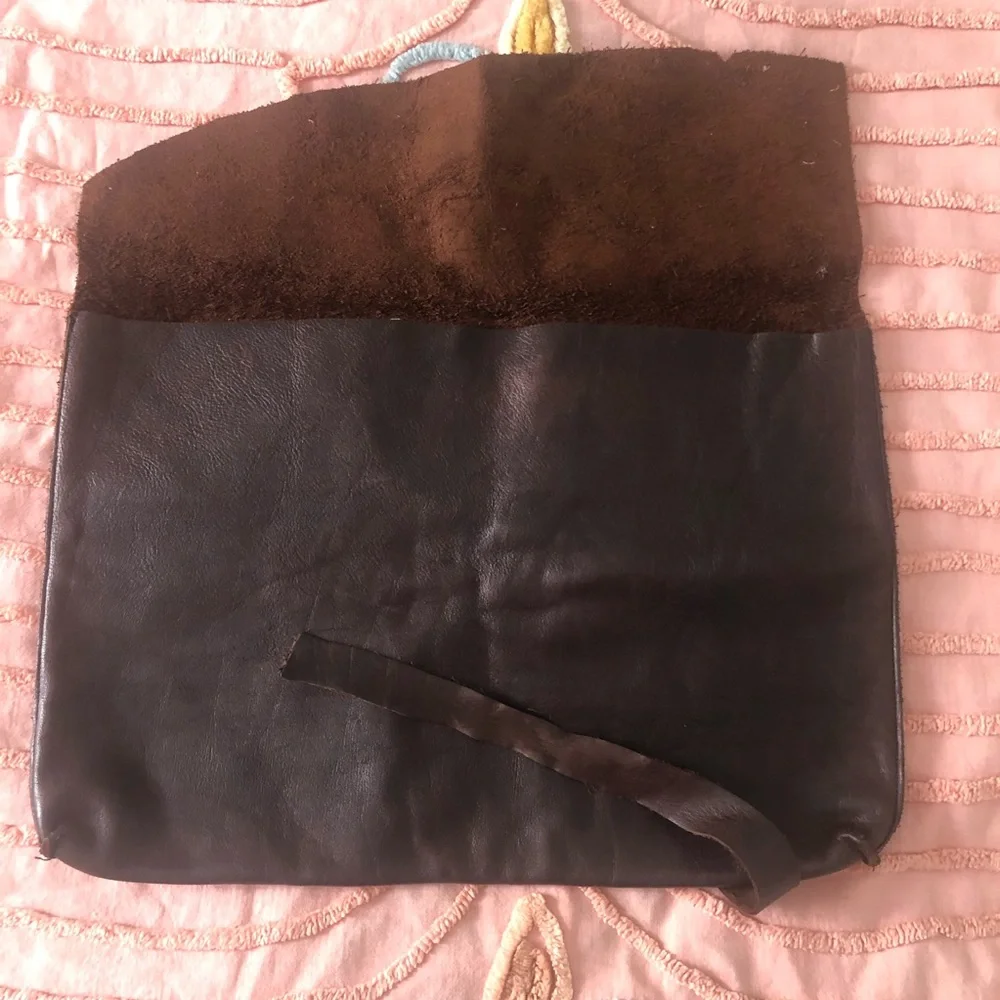 Handmade OOAK Dark Brown Leather Fold-Over Clutch Laptop bag